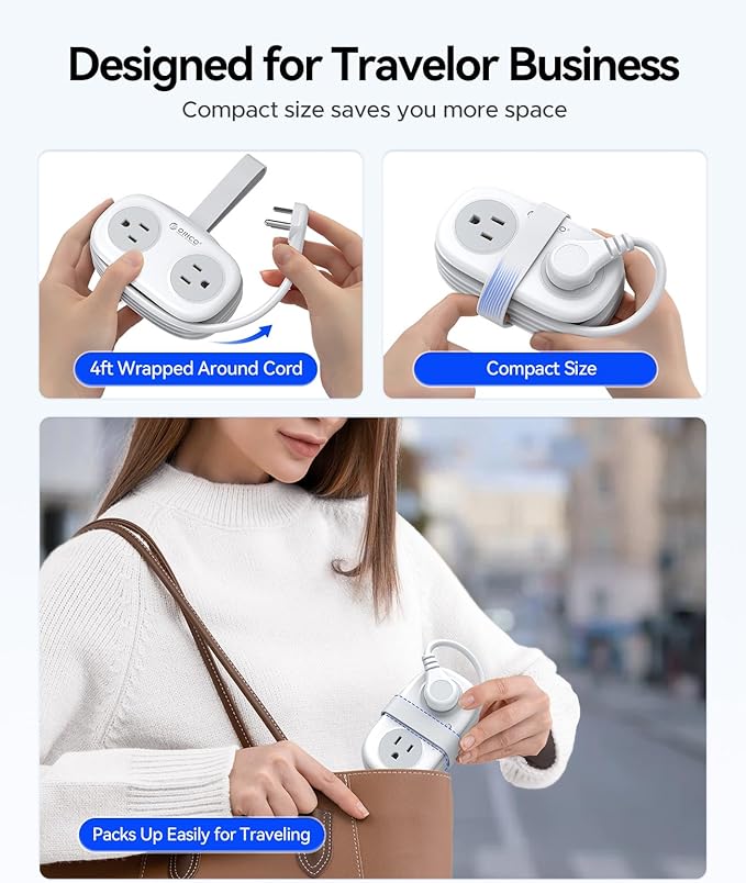 Travel Power Strip, ORICO 4 Outlets 3 USB Ports (1 USB C) with 4FT Wrapped Short Extension Cord, Compact Power Strip for Hotel Travel Essentials Cruise Approved-AP3
