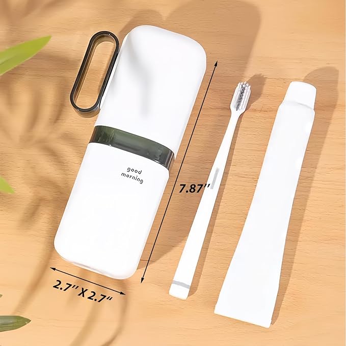 Toothbrush Travel Case, Travel Toothbrush Holder with Toothbrush Head Cover Cap for Travel, Business Trip, School, Camping, Home (White+Gray)