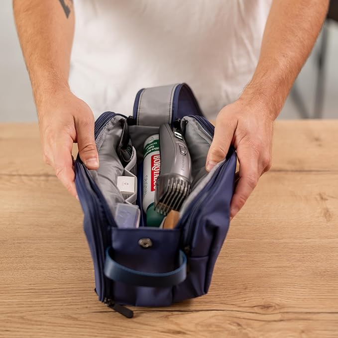 Carrywell (Not Made In China) Toiletry Bag For Men, Shaving Kit, Travel Organizer Dopp Kit, Interior Compartments and Pockets For Toiletries and Accessories, Blue