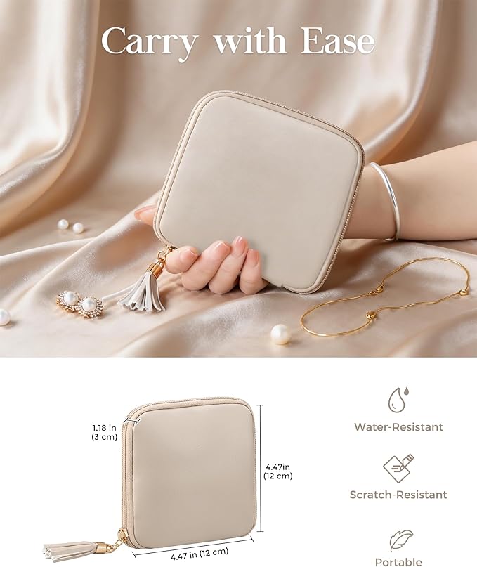 Lolalet Travel Jewelry Case Organizer, Small Jewellery Pouch with Compartments for Storage, Soft Velvet Bag for Traveling Women, Packing for Necklaces, Earrings, Bracelets, Mothers Day Gifts -Oatmeal