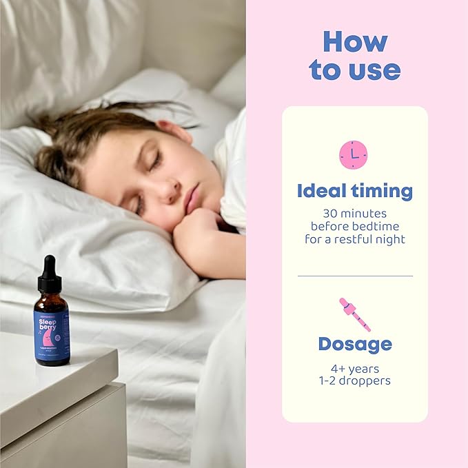 JoySpring SleepBerry - Kids Melatonin Liquid - 3MG Melatonin with D3 and Elderberry - Sugar-Free Liquid for Kids & Teens – Gentle Natural Sleep Support Formula (4 fl oz)