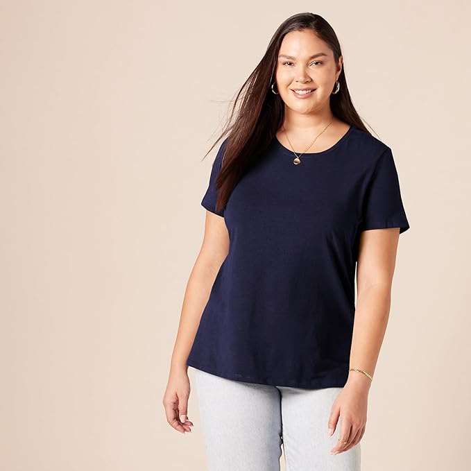 Amazon Essentials Women's Regular-Fit Short-Sleeve T-Shirt (Crewneck and V-Neck Options), Multipacks