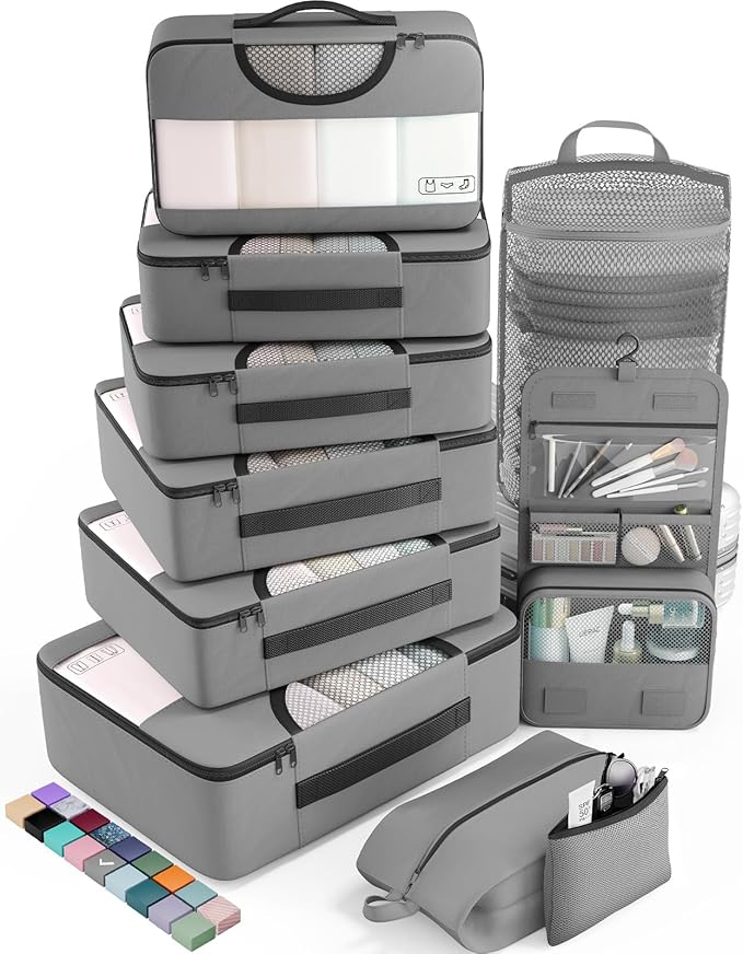 Veken 10 Set Packing Cubes for Travel Essentials, Suitcase Organizer Bags in 4 Sizes, Carry-On Luggage Accessories with Large Laundry Bag & Passport Holder, Must-Have for Airplane, Road Trip & Camping