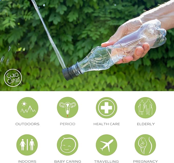 CuloClean Portable Bidet for Toilet, Travel, or Camping. Compatible with Any Plastic Bottle. Discreet, Sanitary or Travel Shower, Attachable Stopper, Backcountry Bidet Nozzle (6 Colors)