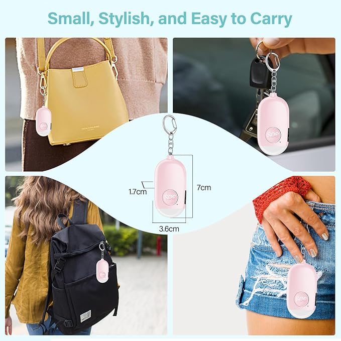 Hion Personal Safety Alarm for Women, 2 Pack Rechargeable 130dB Self Defense Alarm Keychain with LED Flashlight, Emergency Safe Sound Security for Children Elderly College Girls Men, Pink+Blue