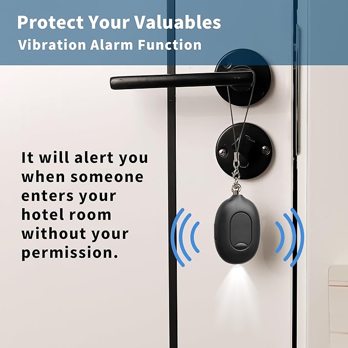 Door Stopper Security Alarm, Door Stopped Alarm When Opened, 130dB Loud Portable Vibration Sensor Door Stop Alarm with LED Flashing, USB Rechargeable for Travel Hotel Home Apartment Safety