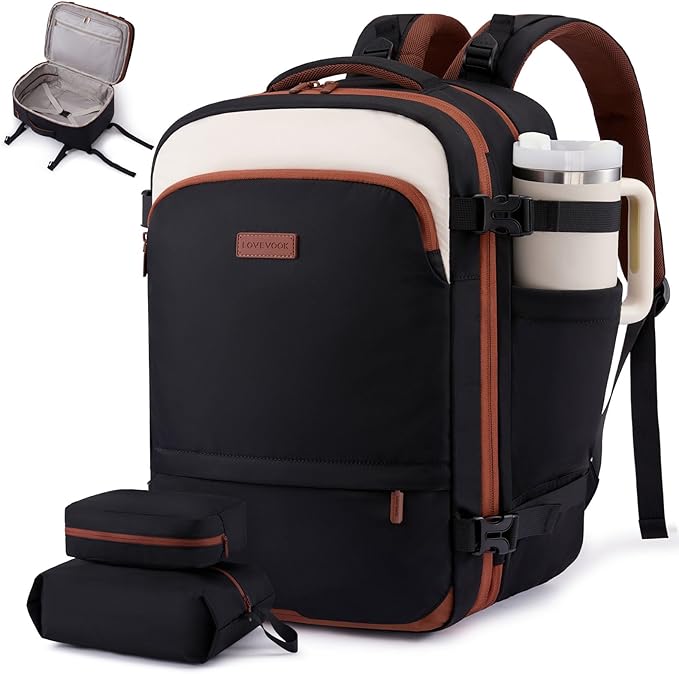 LOVEVOOK Travel Backpack for Women, 45L Expandable Large Carry On Backpack, Personal Item Travel Bag Flight Approved, Business Weekender Overnight Essentials Waterproof Back Pack, Fit 17 Inch Laptop
