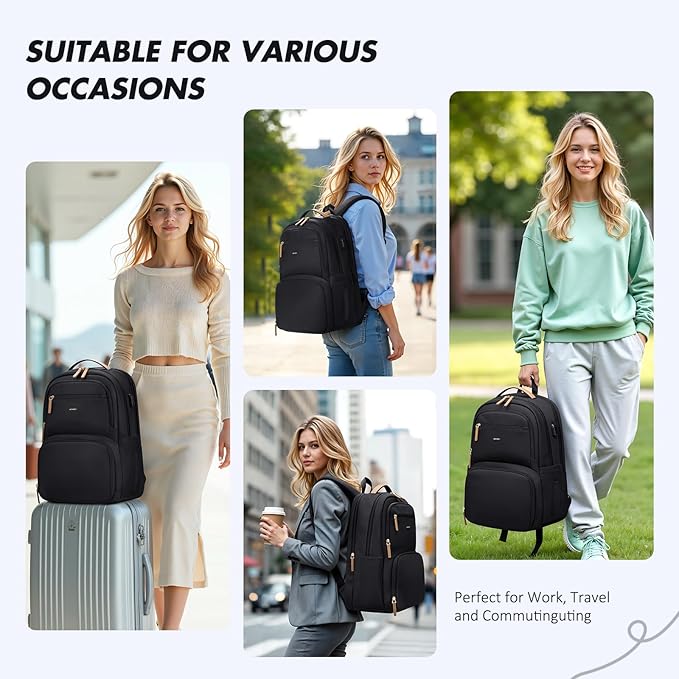MDODO Lunch Backpack for Women Men,15.6Inch Insulated Lunch Box Backpack with USB Charging Port, Diaper Laptop Back pack for Travel Picnic Work Teacher Nurse,Black