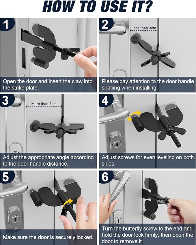 Upgraded Portable Door Lock Home Security Hotel Door Locks for Travelers with Protective Silicone Caps, Travel Lock for Hotel Door Toolless Installation - Ideal for Travel Hotel Home Apartment, Black