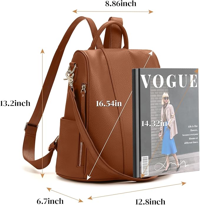 Leather Backpack Purses, Anti-theft Genuine Leather Backpack Bags for Women, Large Capcacity Fashion Convertible Shouler Bags for School Travel Daily