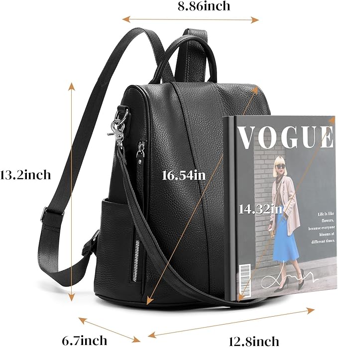 Leather Backpack Purses, Anti-theft Genuine Leather Backpack Bags for Women, Large Capcacity Fashion Convertible Shouler Bags for School Travel Daily
