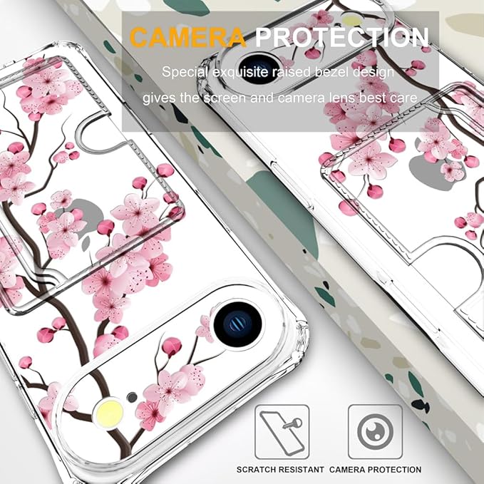 Compatible with iPhone 17 Air Case Card Holder for Women Cute Design,Wallet Phone Cases Transparent Cool Kawaii Protective (Clear Sakura Peach Cherry)