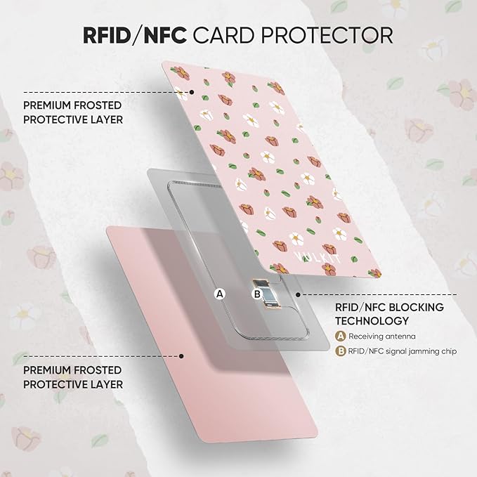 VULKIT RFID Blocking Cards, Slim RFID Card Blocker & NFC Contactless Card Protector for Your Wallet and Passport for Travel, Outdoor (2, Pink flower)