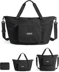 BAGSMART Foldable Travel Bag, 37L Expendable Personal Item Bag, Lightweight Weekender Bags for Women, Water Resistant Extra Carry on for Travel, Black