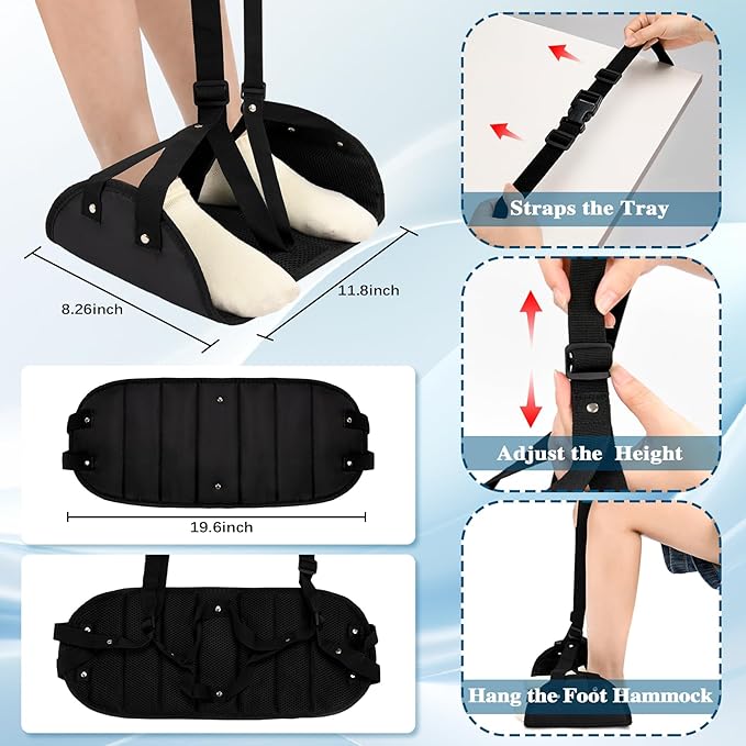 Separated Foot Hammock for Airplane Travel (2 Pack) - Portable, Height Adjustable Foot Rest for in-Flight Office Travel Accessories - Airplane Leg Rest to Reduce Swelling and Soreness