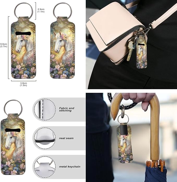 Suobstales 3Pcs Travel Bottles Keychain Holder Set,Travel Bottle Sleeves+Neoprene Chapstick Holders+Lanyard Keychain
