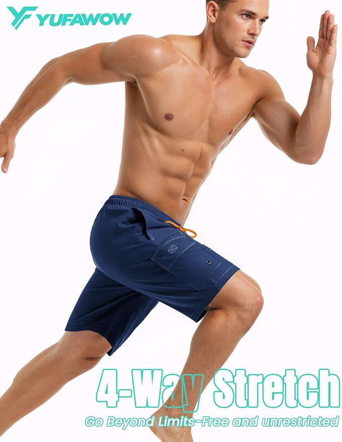 Men Swim Trunks with Compression Liner Quick Dry Breathable Multi Pockets for Summer Beach Cruise Water Park
