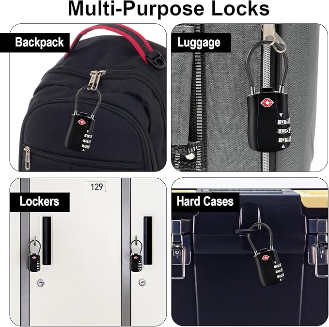 2pcs TSA Approved Luggage Locks with 4pcs Zipper Locks, Zinc Alloy Combination Locker Suitcase Lock, TSA Locks for Luggage, Combination Lock for Locker Backpack (TSA007)
