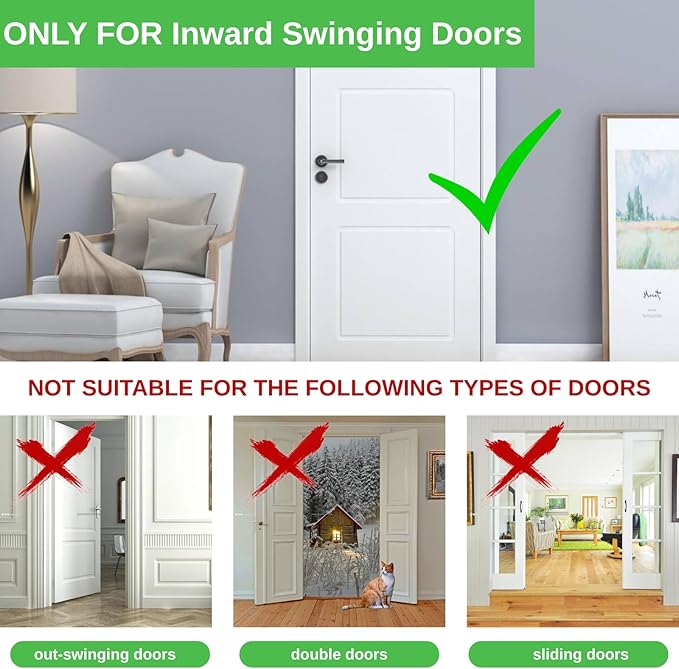 Home Security Door Lock, Upgraded Non-Spring and Flip Design for Easy to Open, Withstands 1200 lbs Force, Childproof Door Reinforcement Lock for Inward Swinging Doors, Silver, 1 Pack