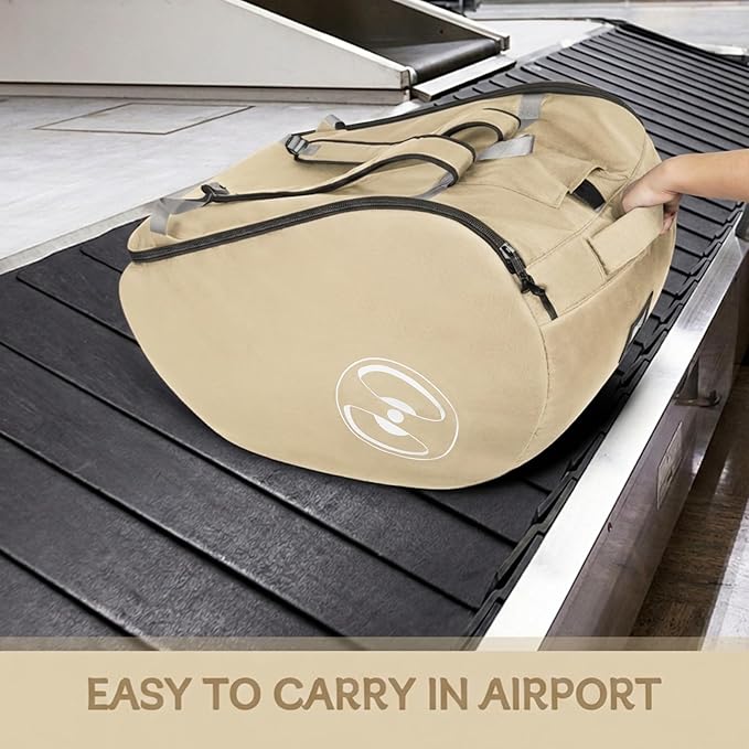 YOREPEK Padded Car Seat Bags for Air Travel, Fits for Doona Car Seat Stroller with isofix Base, Sturdy Stroller Bag Backpack with Lockable Zipper, Foldable Stroller Cover for Baby Travel, Sand Beige