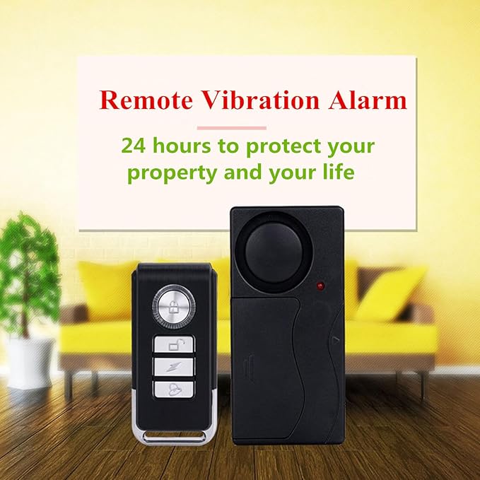 Mengshen Wireless Anti Theft Vibration Door Window Alarm Motion Sensor with 2 Remote Control Burglar Alarm for Bicycle EBikes Scooter Car 110dB Loud (4 Sensors with 2 Remote Control)