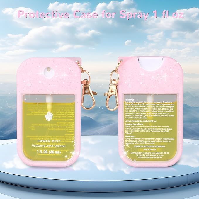Hand Sanitizer Spray Case Compatible with Touchland Power Mist 1 oz– Silicone Case with Keychain for Touch Land Mist 1 fl oz（30 ml）, Hydrating Hand Sanitizer Accessory for 1 fl oz Spray