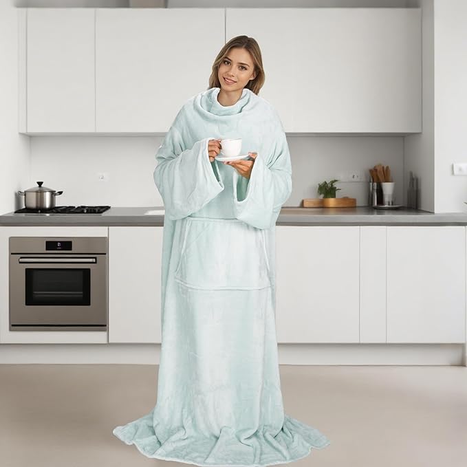Catalonia Packable Travel Wearable Blanket Pillow with Sleeves for Adults, 2 in 1 Wearable Blanket with Pockets