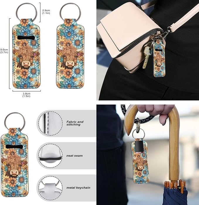 Suobstales 3Pcs Travel Bottles Keychain Holder Set,Travel Bottle Sleeves+Neoprene Chapstick Holders+Lanyard Keychain