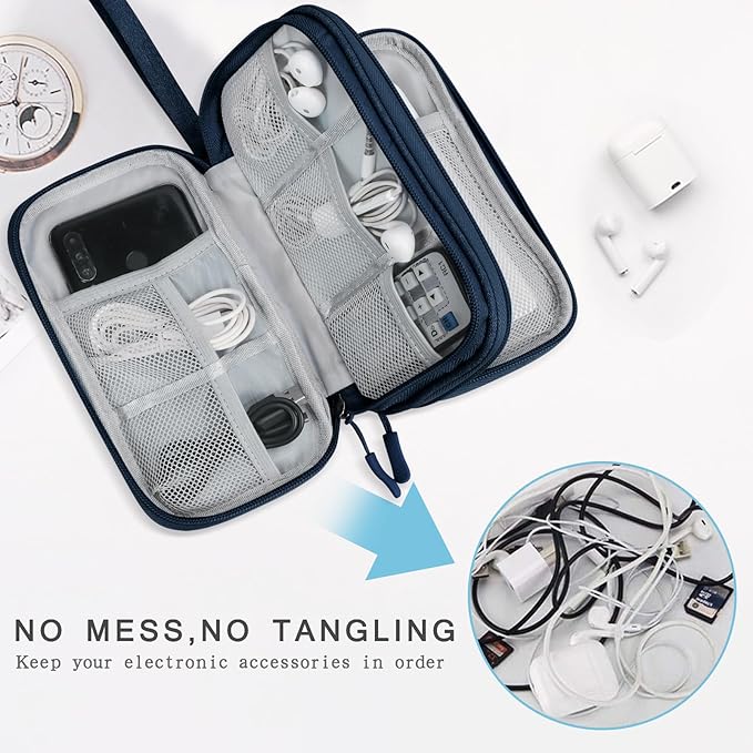 Skycase Electronic Organizer Travel Case - Waterproof Travel Cord Pouches for Organization, Cable Organizer, All-in-One Double Layers Storage Bag for Accessories, Charger, Cable, Navy