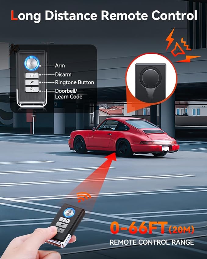 Car Anti-Theft Vibration Alarm, ELECTOP 108dB Automobile Vibration Sound & Light Alert, Wireless Remote Car Alert Automotive Warning Interior Safety Light with 2pcs Alarm
