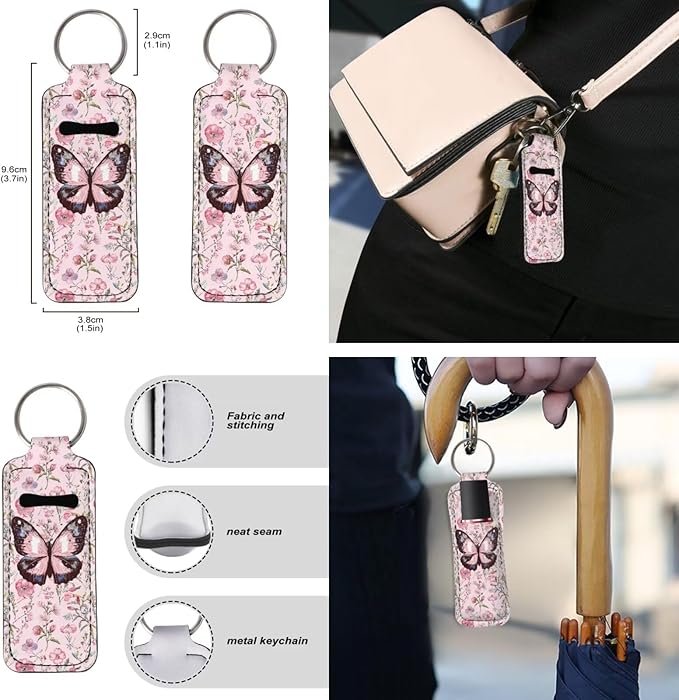 Suobstales 3Pcs Travel Bottles Keychain Holder Set,Travel Bottle Sleeves+Neoprene Chapstick Holders+Lanyard Keychain