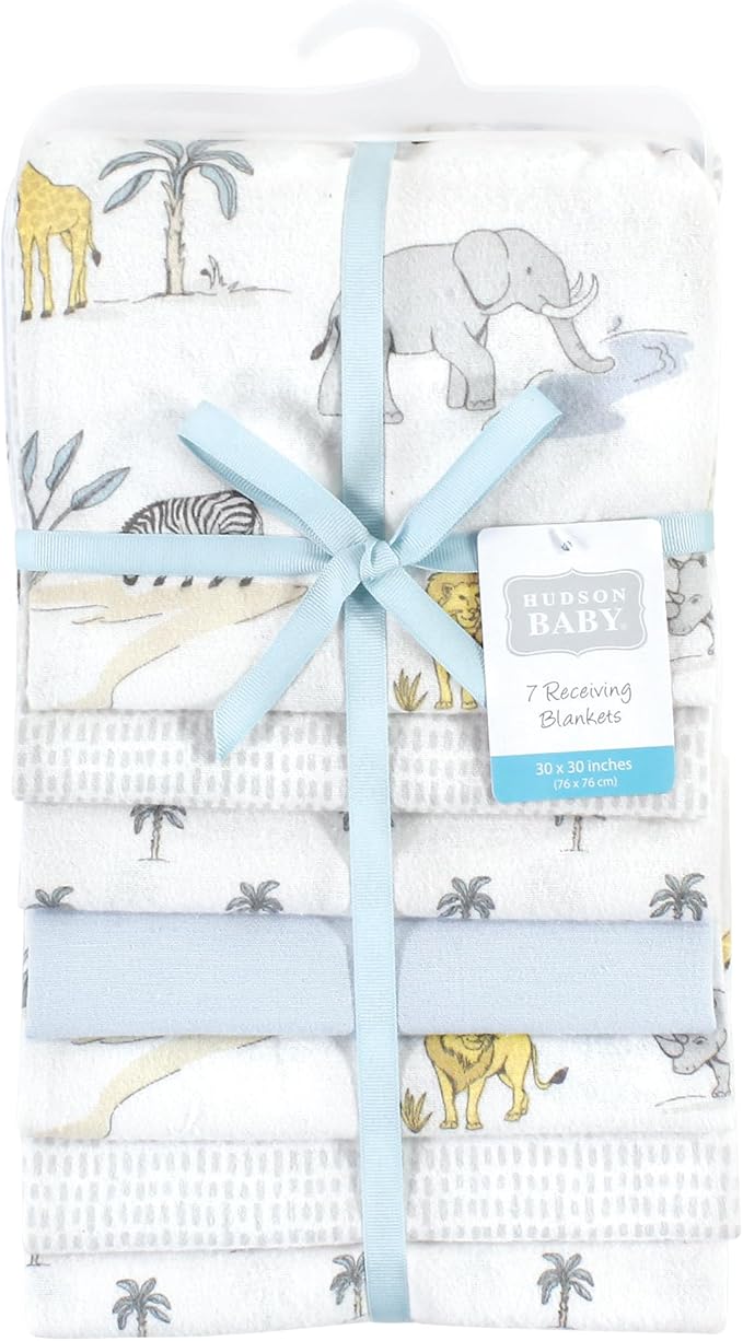 Hudson Baby Unisex Baby Cotton Flannel Receiving Blankets Bundle, Boy Safari World, One Size