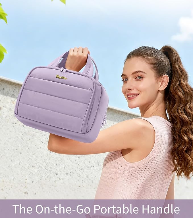 Bagstellar Travel Toiletry Bag for Women, Lightweight Large Quilted Puffy Makeup Bag Wide-open Make up Organizer Cloud Cosmetic Bag w/Handle for Traveling, Toiletries, Essentials Accessories Lavender