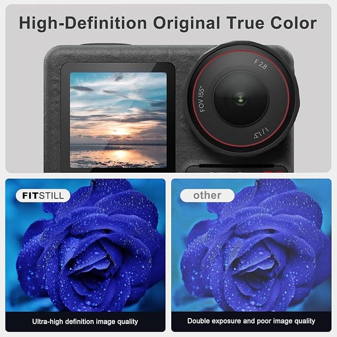FiTSTILL Tempered Glass Screen Protector with Silicone Lens Cap for DJI Osmo Action 4,Ultra HD 9H Hardness,Scratch Resistant Bubble Free Action 4 Accessories