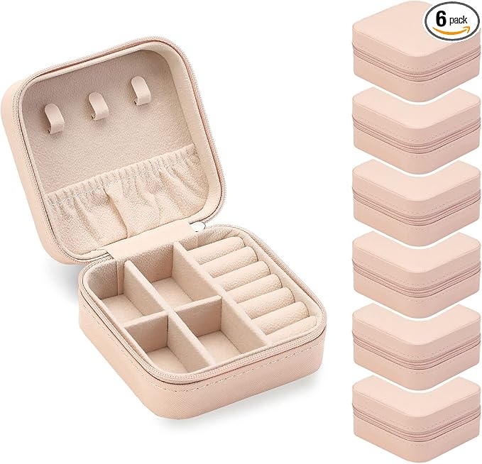 ZPROW Travel Jewelry Case, Mini Portable Jewelry Travel Boxes, Small Jewelry Organizer for Rings, Earrings, Pendants, Watches, Necklaces, Lipsticks Organizer Storage Holder Case (Pink-6packs)