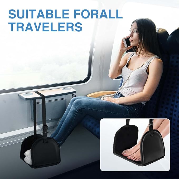 Airplane Foot Rest Portable and Adjustable Foot Hammock,Foot Sling with Removable Support Plate for Relaxing Feet and Leg During Airplane Travel/Long Car/Train Trips/Offices