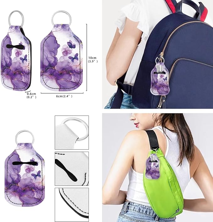 Suobstales 3Pcs Travel Bottles Keychain Holder Set,Travel Bottle Sleeves+Neoprene Chapstick Holders+Lanyard Keychain