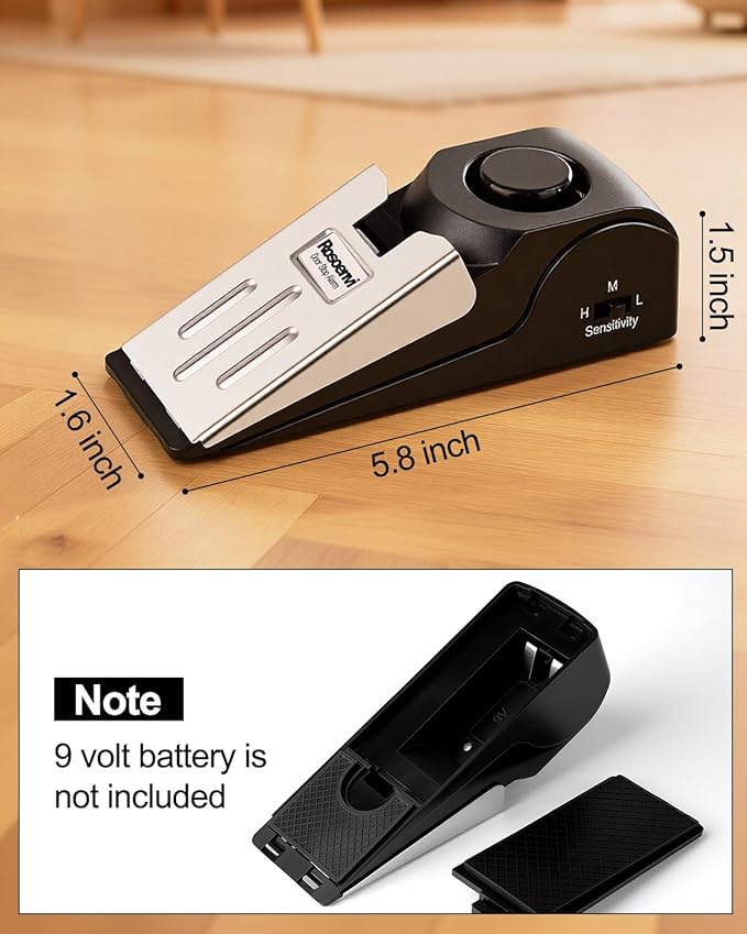 4 Pack Door Stop Alarm, Door Stopper with 120DB Security Alarm, Floor Wedge Door Stop Siren, Door Security Devices for Traveling, Apartment, Hotel and Home, Black