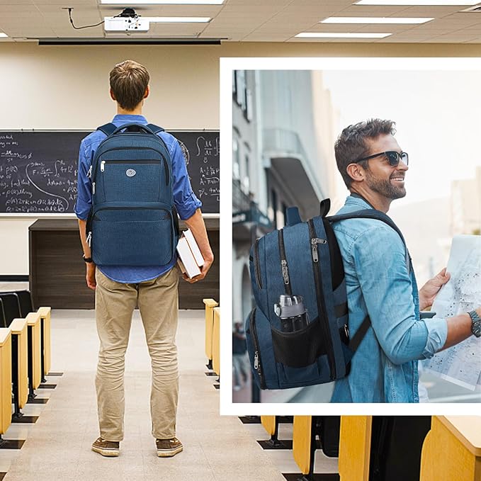 MATEIN Lunch Backpack for Men, 17 Inch Travel Laptop Backpack with Cooler Compartment, Airline Approved Carry On Backpack, Waterproof Computer Bag for Business Work Camping Picnic, Blue