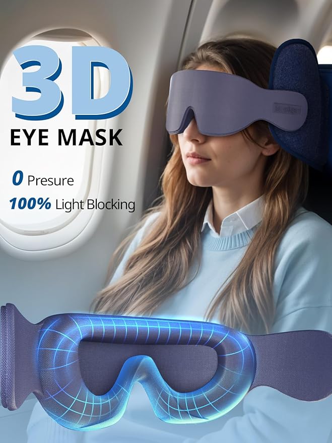 Inspireyes Travel Pillows for Airplanes, Airplane Pillow with Sleep Eye Mask, 360° Support Headrest Strap Travel Essentials for Long Flight, Car Trip, No Bobblehead, Fit Various Heights, Dark Grey