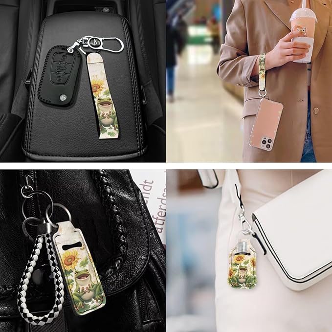 Suobstales 3Pcs Travel Bottles Keychain Holder Set,Travel Bottle Sleeves+Neoprene Chapstick Holders+Lanyard Keychain