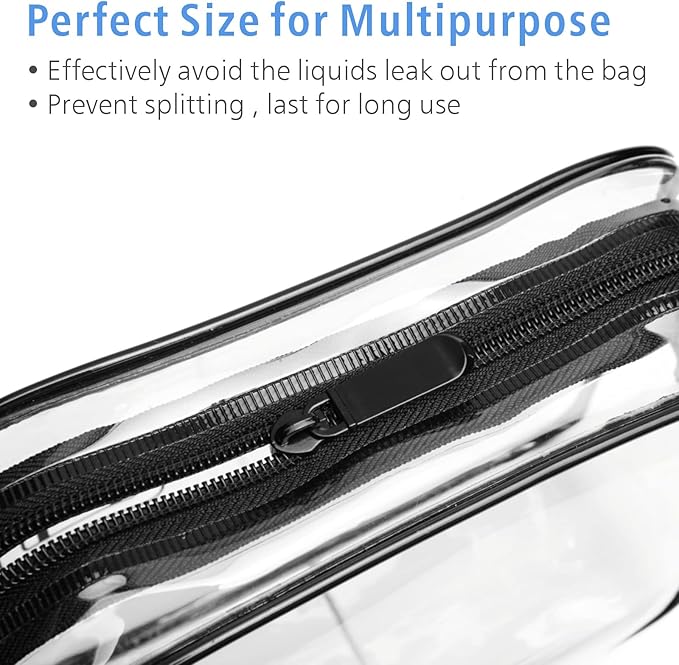 PACKISM TSA Approved Toiletry Bag 4 Medium - Quart Size Clear Makeup Bag for Carry On, Airport Security Compliant Clear Travel bag for Toiletries with Reinforced Seams, Black