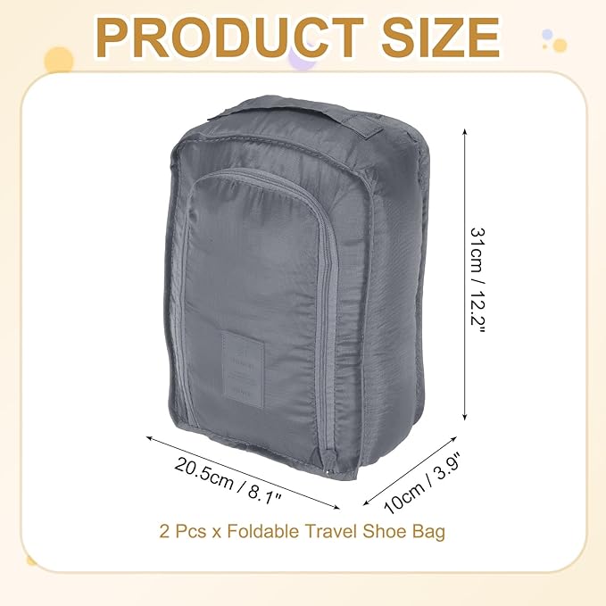 Foldable Travel Shoe Bag, Waterproof Shoe Pouches Organizer with Handle Travel Packing Cubes -Fitting for Storing (Sneakers/Sandals/Fitness Shoes) 2 Pcs & Gray