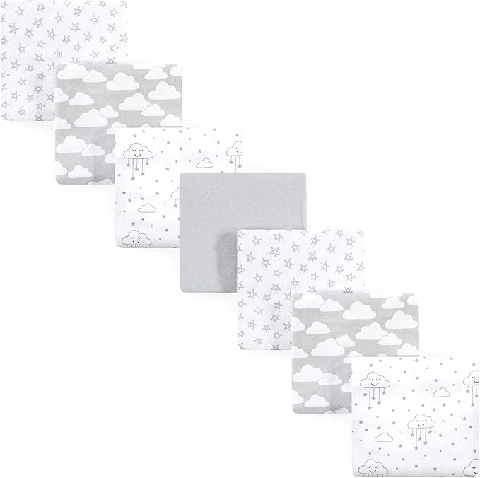 Hudson Baby Unisex Baby Cotton Flannel Receiving Blankets Bundle, Gray Clouds, One Size