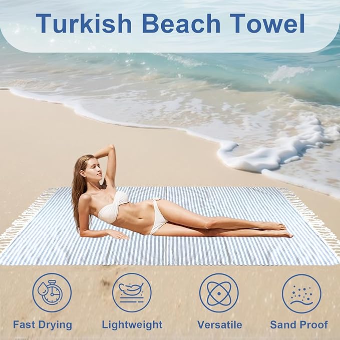 4 Packs Oversized Turkish Beach Towels Set Quick Dry Sand Free Boho Blanket Extra Large XL Swim Bath Pool Picnic Accessories Airplane Travel Vacation Essentials Women Mother Birthday (Green)