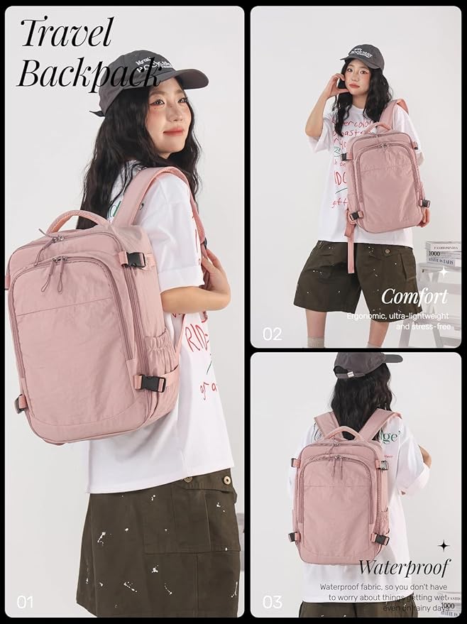 Travel Backpack For Women Men,Airline Approved Carry on Backpack,Casual Daypack for Business Travel Essentials (Pink)