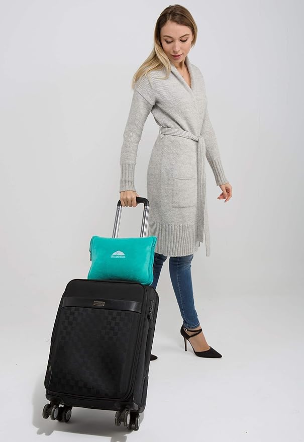 BlueHills Premium Soft Mini Plush Travel Blanket Value Pack Set of 2 - Airplane Travel Essential Flight Blanket Throw in a case Compact for Car Plane Travel Gift – Light Pink and Teal Green