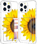 Compatible with iPhone 16 Pro Case Card Holder for Women Cute Design,Wallet Phone Cases Transparent Cool Kawaii Protective (Clear Sunflower Sun Flower)