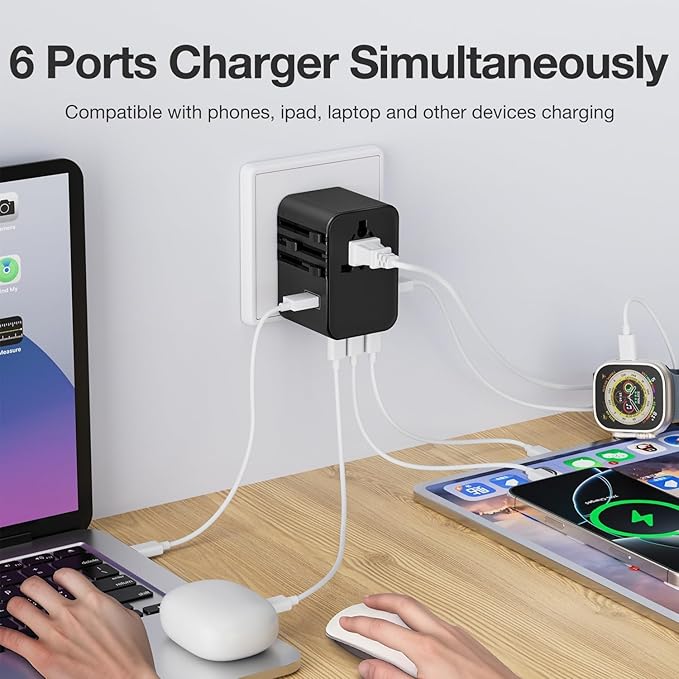 45W Universal Travel Adapter – Compact Plug with 3 USB-C & 2 USB-A Ports for EU/UK/US/AU, International Power Adapter Worldwide Charger, CE/FCC/RoHS Certified (White New)