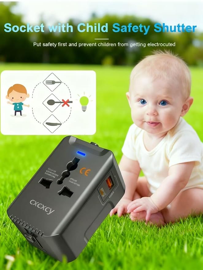 20W PD Fast Charging Universal Travel Adapter, 3-in-1 with 1 Type-C & 1 USB-A Ports, European Plug, International Power Adapter for US/JP/EU/UK/AUS/CHN, Worldwide Travel Essentials White